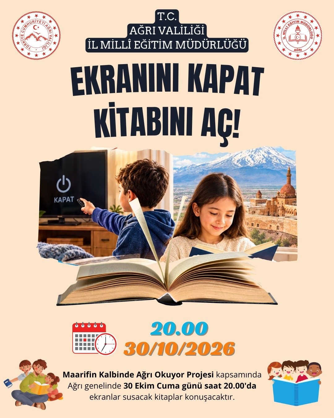 Ağrı’da binlerce kişi aynı saatte kitap okuyacak
