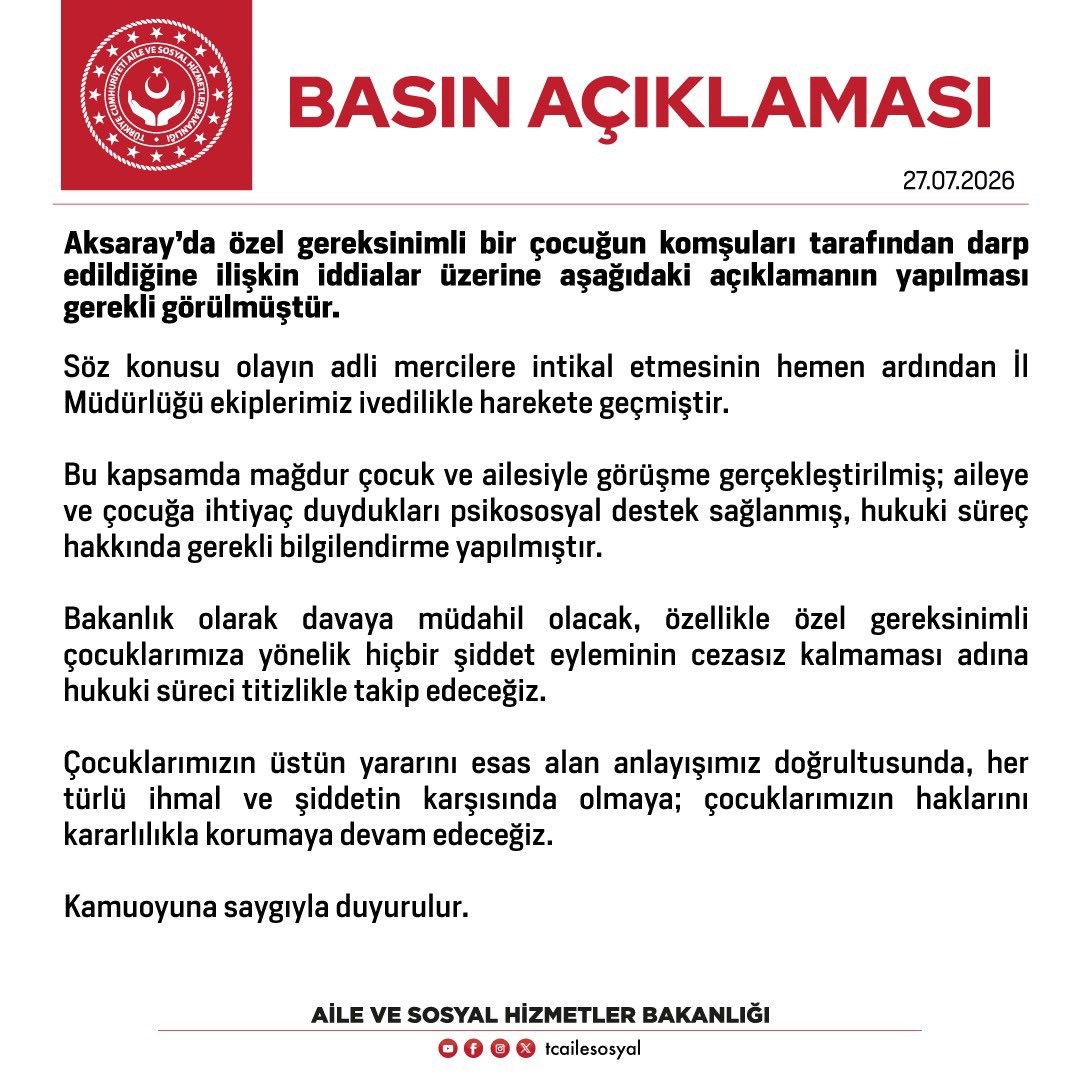 Aksaray’da komşuları tarafından darbedilen çocuğa psikososyal destek sağlandı
