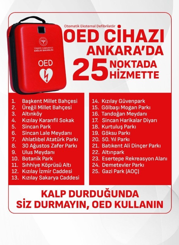 Ankara’da ani kalp durmasına karşı 25 noktaya yerli şok cihazı yerleştirildi
