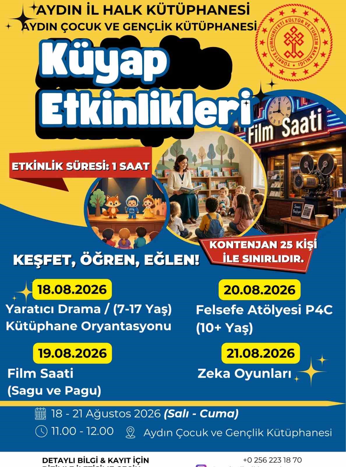 Aydın Çocuk ve Gençlik Kütüphanesi’nde 4 gün boyunca etkinlik düzenlenecek
