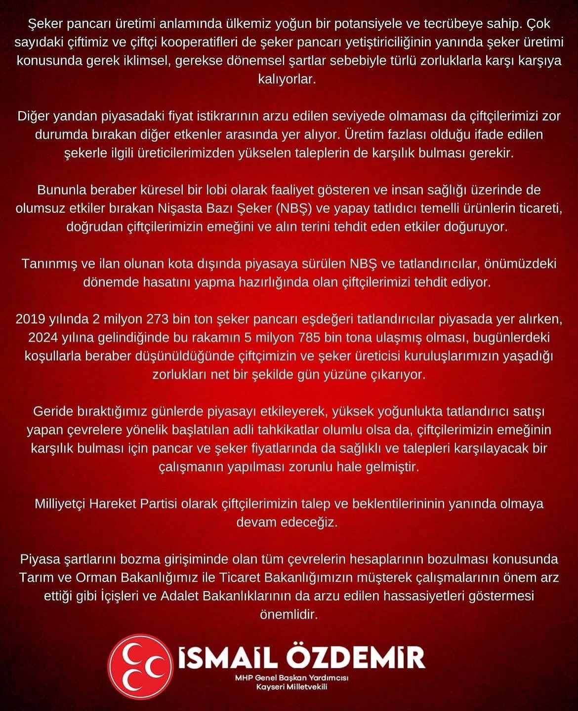 İsmail Özdemir: "MHP olarak çiftçilerimizin talep ve beklentilerinin yanında olmaya devam edeceğiz"
