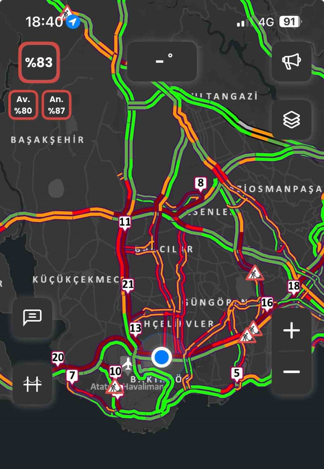 İstanbul’da trafik yoğunluğu akşam saatlerinde yüzde 83’e ulaştı

