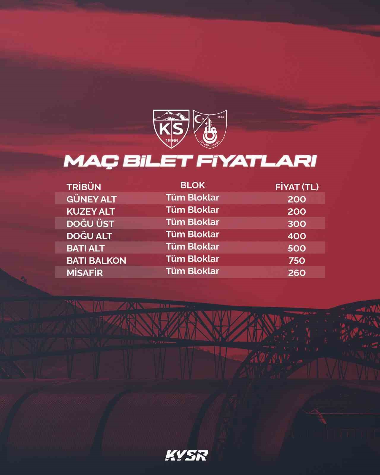 Kayserispor - İstanbul maç biletleri satışa çıkıyor
