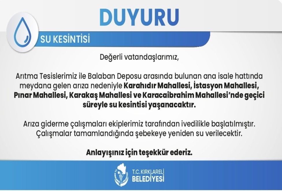 Kırklareli’nde su kesintisi Ramazan’da vatandaşları mağdur etti
