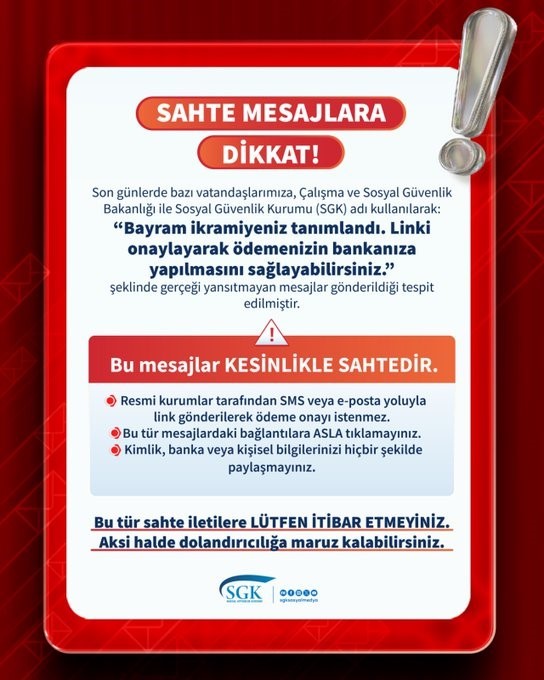 SGK’dan sahte mesajlar için uyarı
