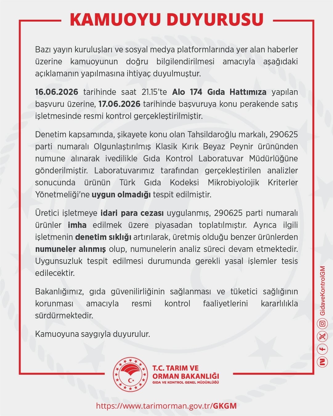 Tahsildaroğlu’nun bir parti beyaz peyniri piyasadan toplatıldı
