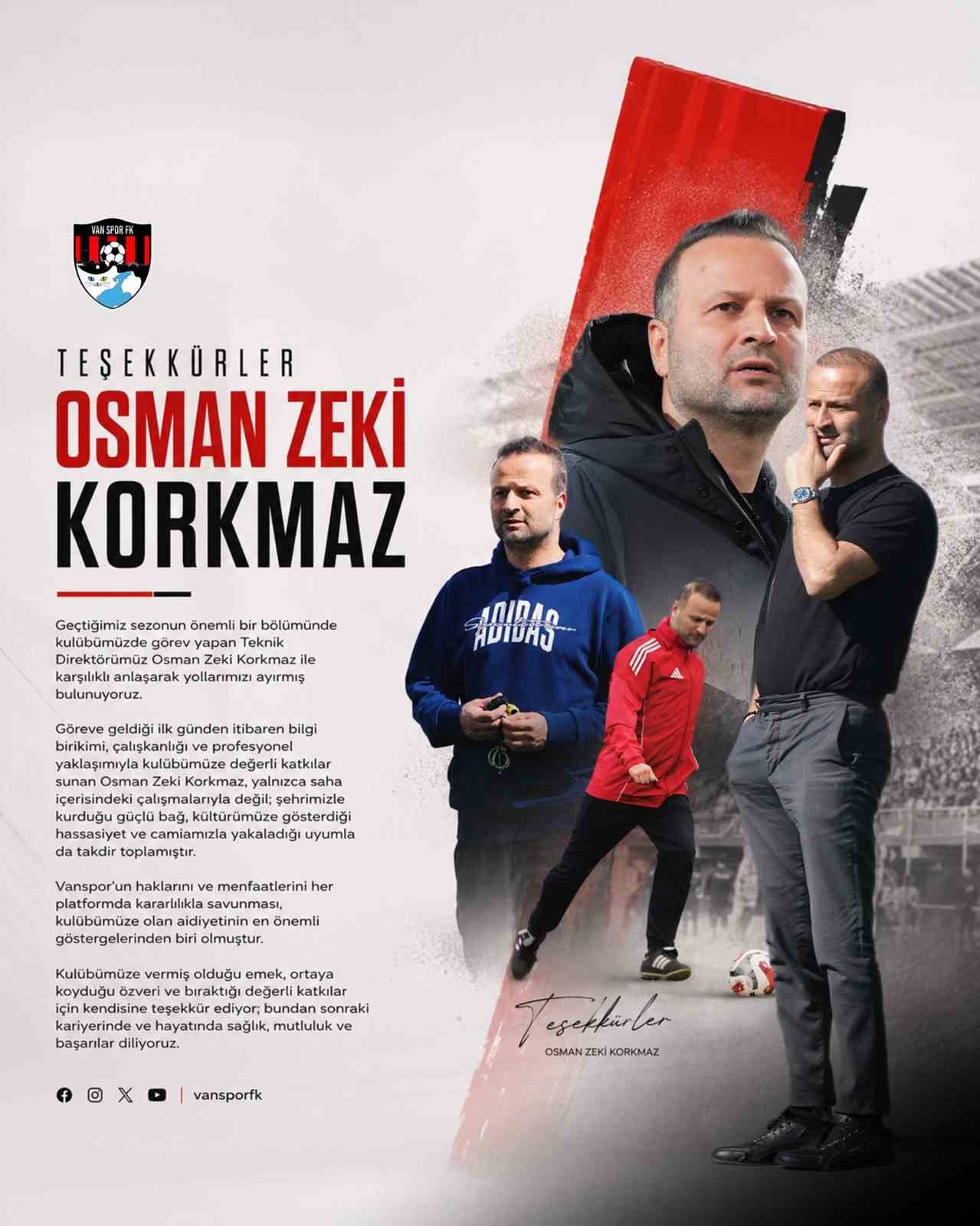 Vanspor, Osman Zeki Korkmaz ile yollarını ayırdı
