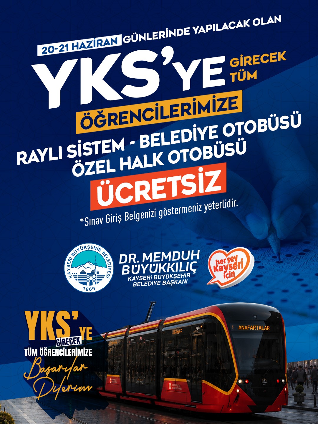 YKS adaylarına ulaşım ücretsiz
