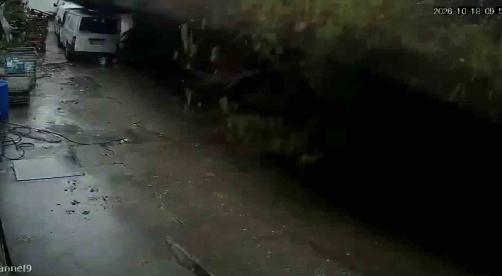Zonguldak’ta istinat duvarının çöktüğü anlar kamerada: Köpekler telef oldu, 2 araç enkaz altında kaldı
